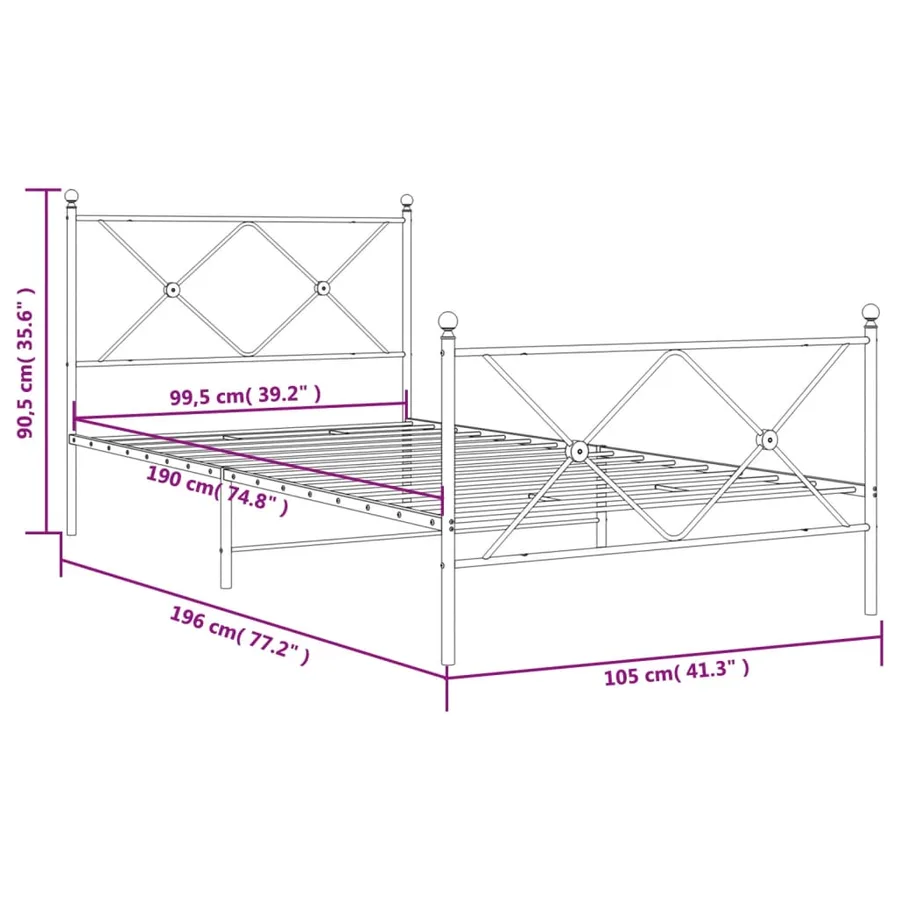 Cadre de lit métal sans matelas et pied de lit blanc 100x190 cm - 8