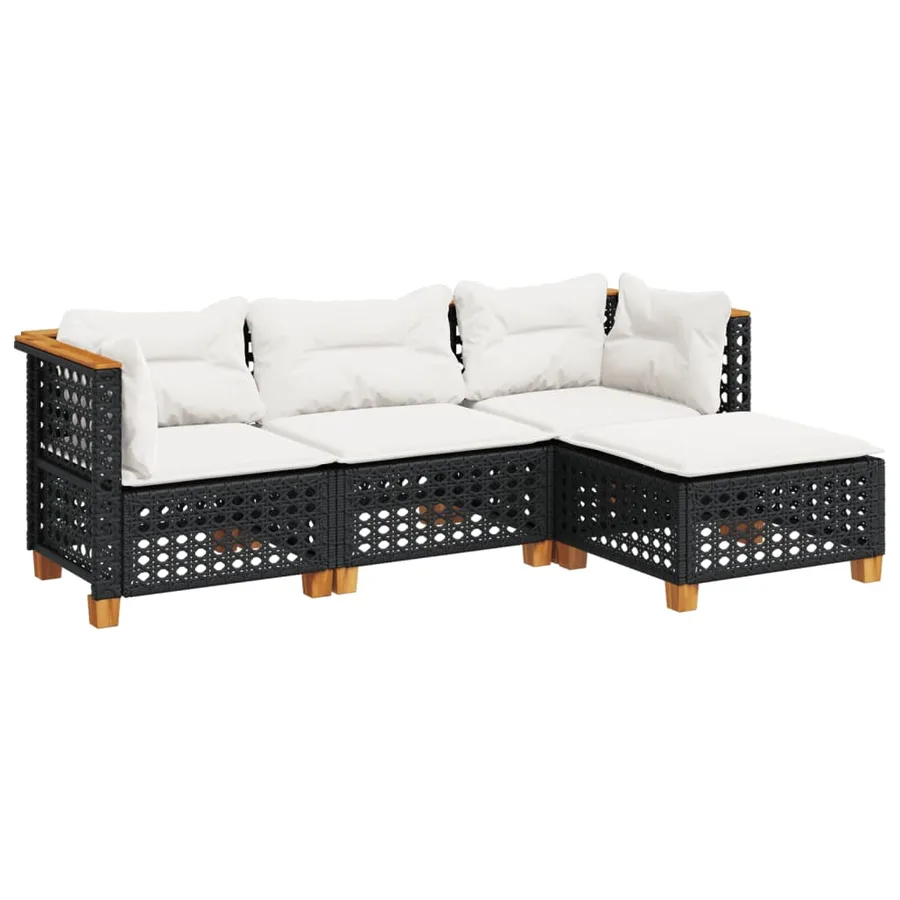 Salon de jardin 4 pcs avec coussins noir résine tressée - 2