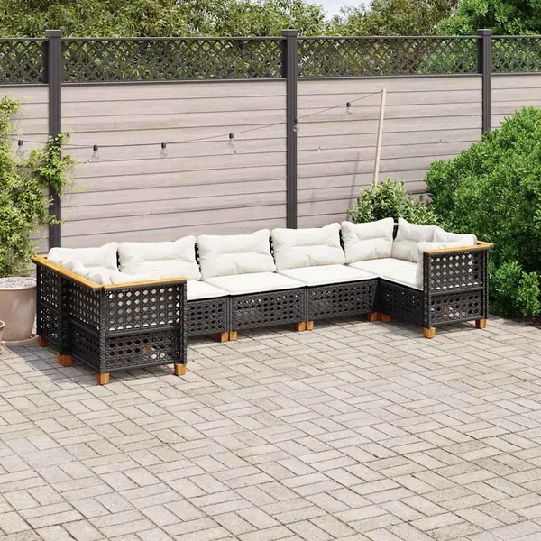 Salon de jardin 7 pcs avec coussins noir résine tressée 63,5 x 63,5 x 62 cm - 66,2 kg
