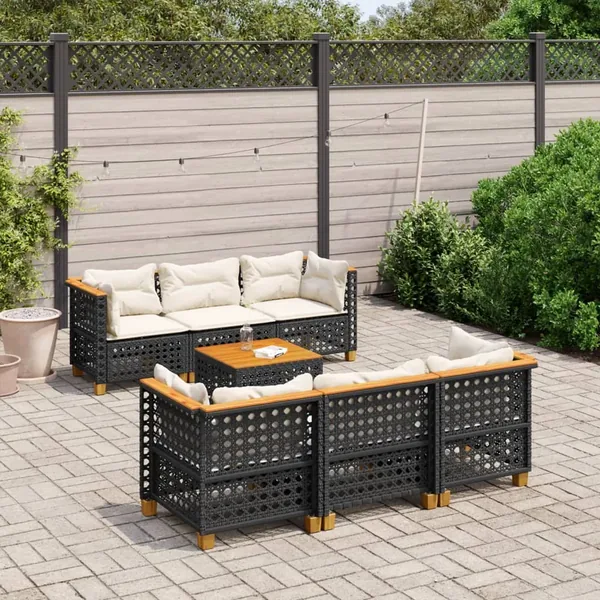 Salon de jardin 7 pcs avec coussins noir résine tressée 63,5 x 63,5 x 62 cm - 64,4 kg