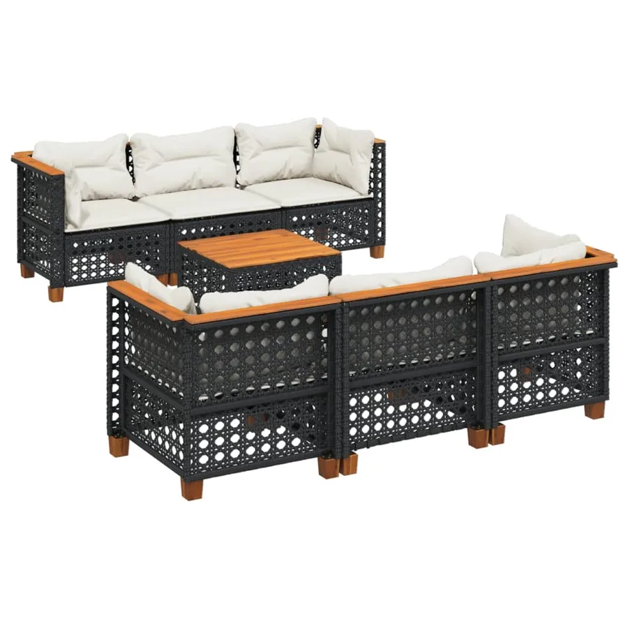 Salon de jardin 7 pcs avec coussins noir résine tressée 63,5 x 63,5 x 62 cm - 64,4 kg - 2