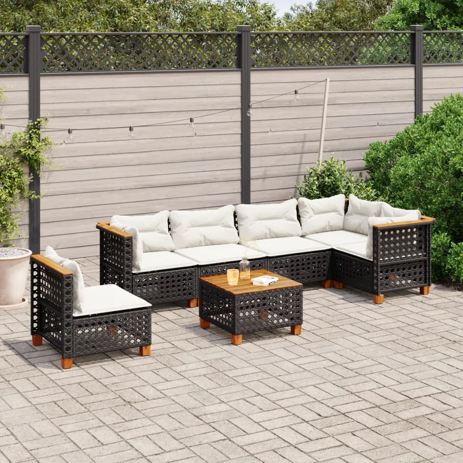 Salon de jardin 7 pcs avec coussins noir résine tressée 63,5 x 63,5 x 62 cm - 62,8 kg