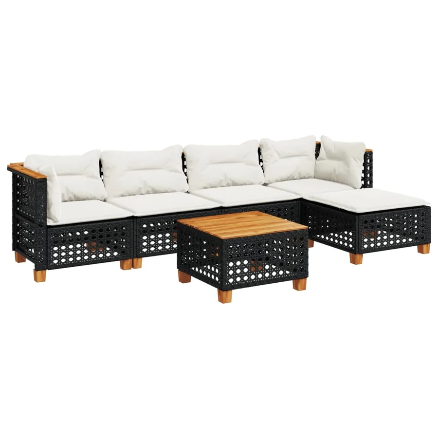 Salon de jardin 6 pcs avec coussins noir résine tressée - 2