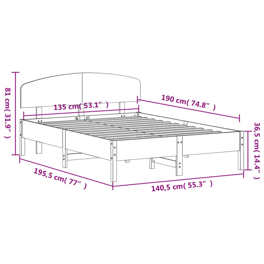 Cadre de lit sans matelas cire marron 135x190cm bois pin massif - 9