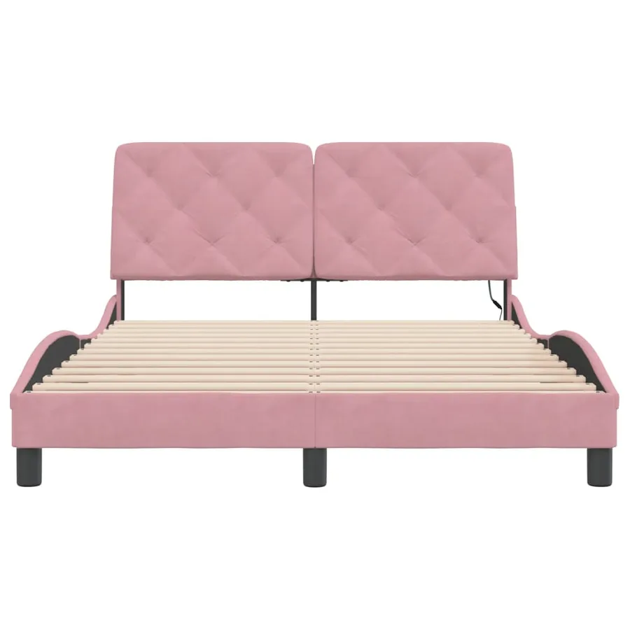 Cadre de lit avec LED sans matelas rose 120x200 cm velours - 6