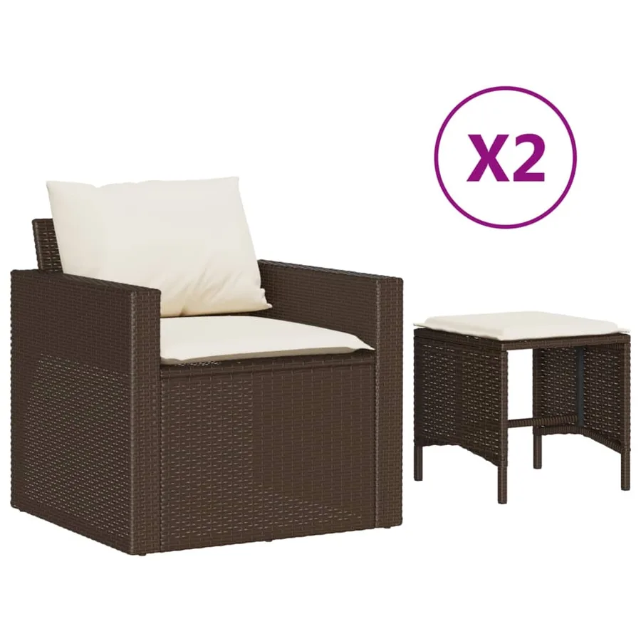 Salon de jardin 4 pcs avec coussins marron résine tressée - 2