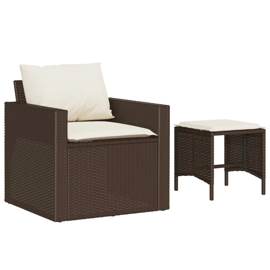 Salon de jardin 4 pcs avec coussins marron résine tressée - 3