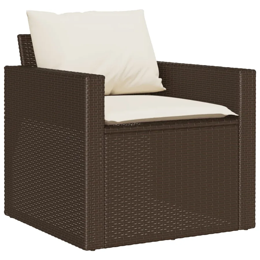 Salon de jardin 4 pcs avec coussins marron résine tressée - 4