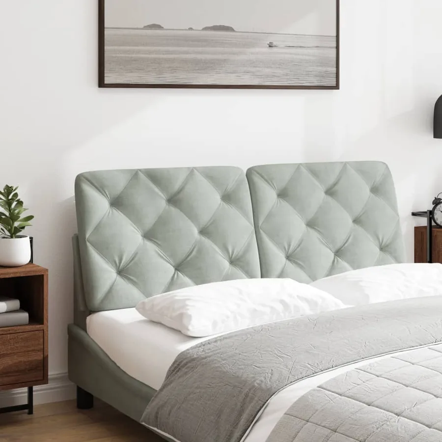 Coussin de tête de lit gris clair 140 cm velours - 3