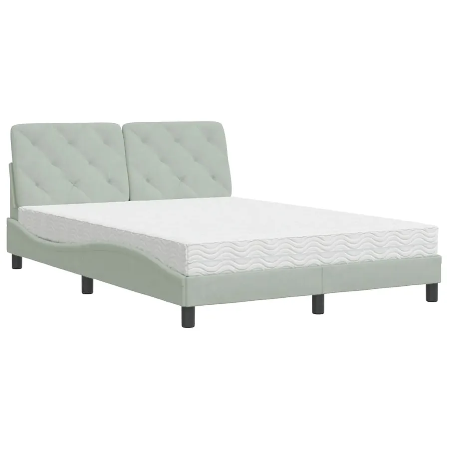 Lit avec matelas gris clair 140x190 cm velours - 2