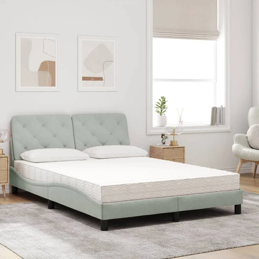 Lit avec matelas gris clair 140x190 cm velours - 3