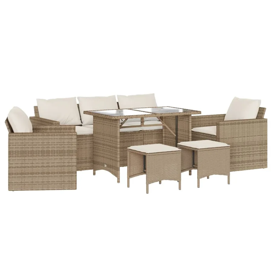 Salon de jardin avec coussins 6 pcs beige résine tressée - 2