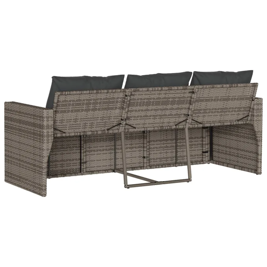Canapé de jardin avec coussins 3 places gris résine tressée - 6