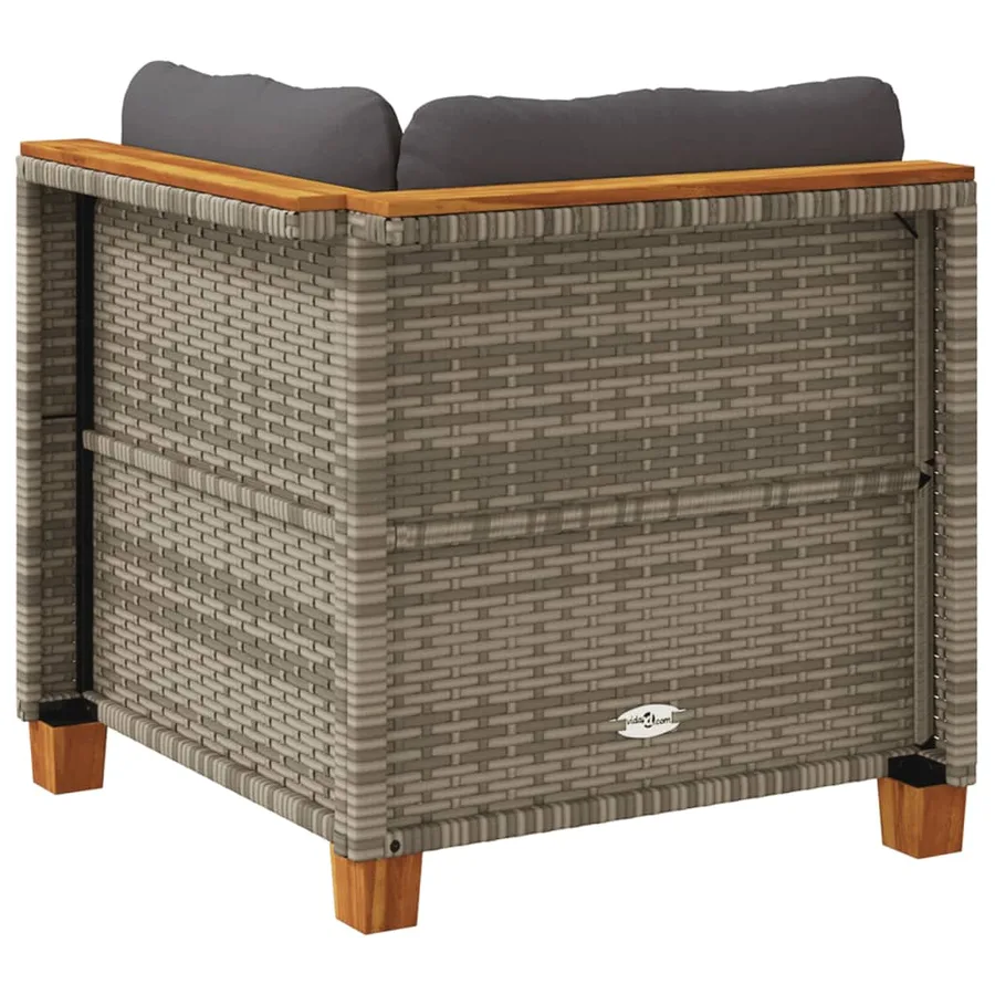 Canapé d'angle de jardin avec coussins gris résine tressée - 6