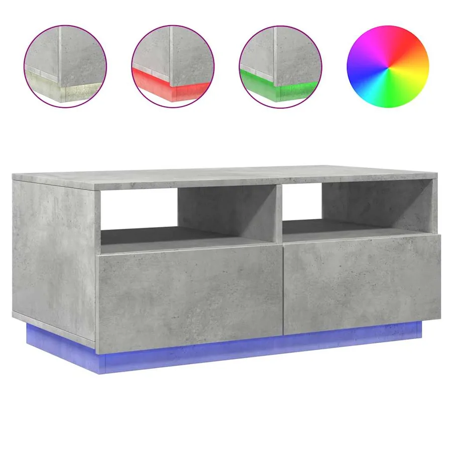 Table basse avec lumières LED gris béton 90x49x40 cm - 2
