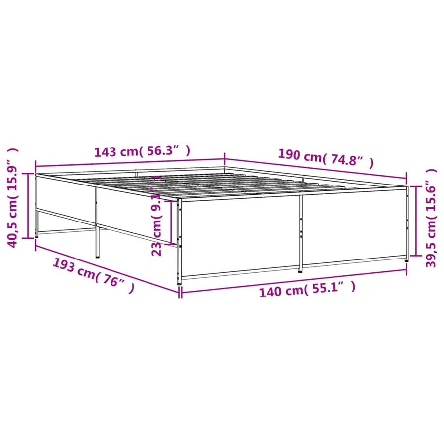 Cadre de lit sans matelas noir 140x190 cm - 9