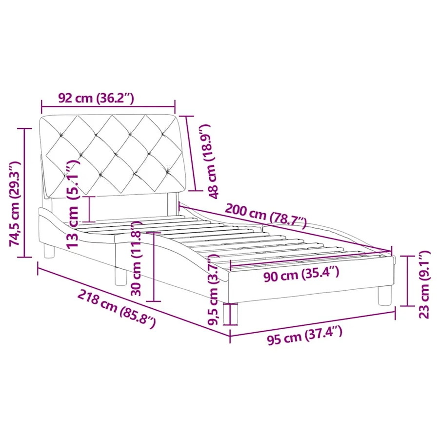 Cadre de lit sans matelas gris clair 90x200 cm velours - 12