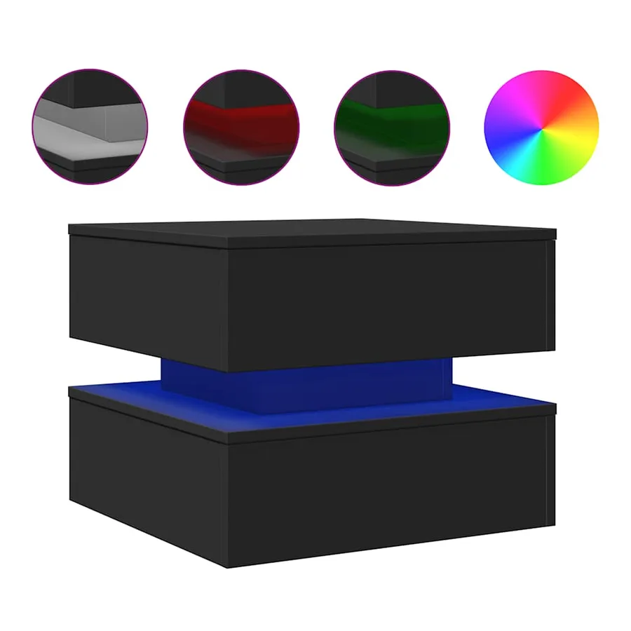 Table basse avec lumières LED noir 50x50x40 cm - 2