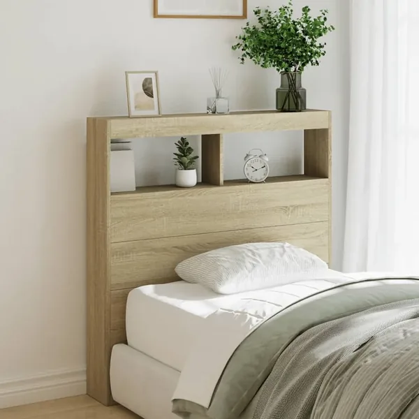 Armoire tête de lit avec LED chêne sonoma 100x17x102 cm