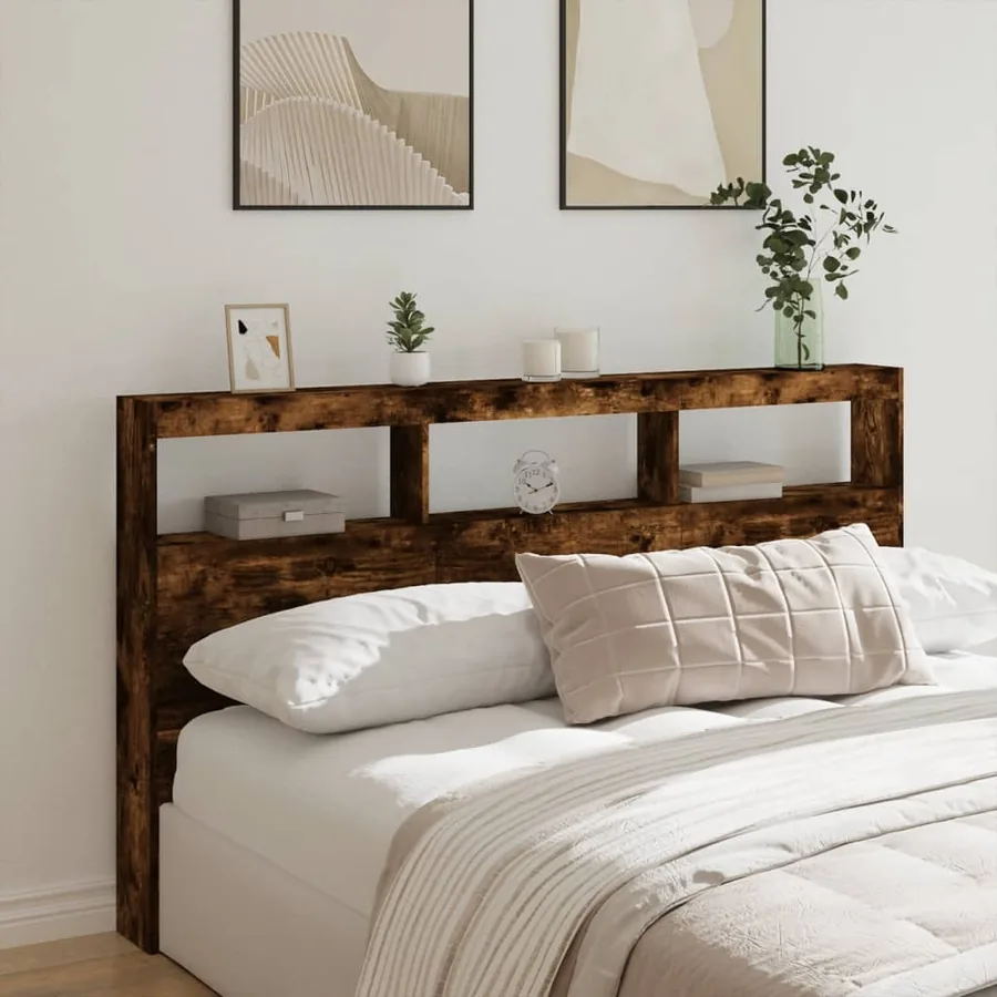 Armoire tête de lit avec LED chêne fumé 180x17x102 cm