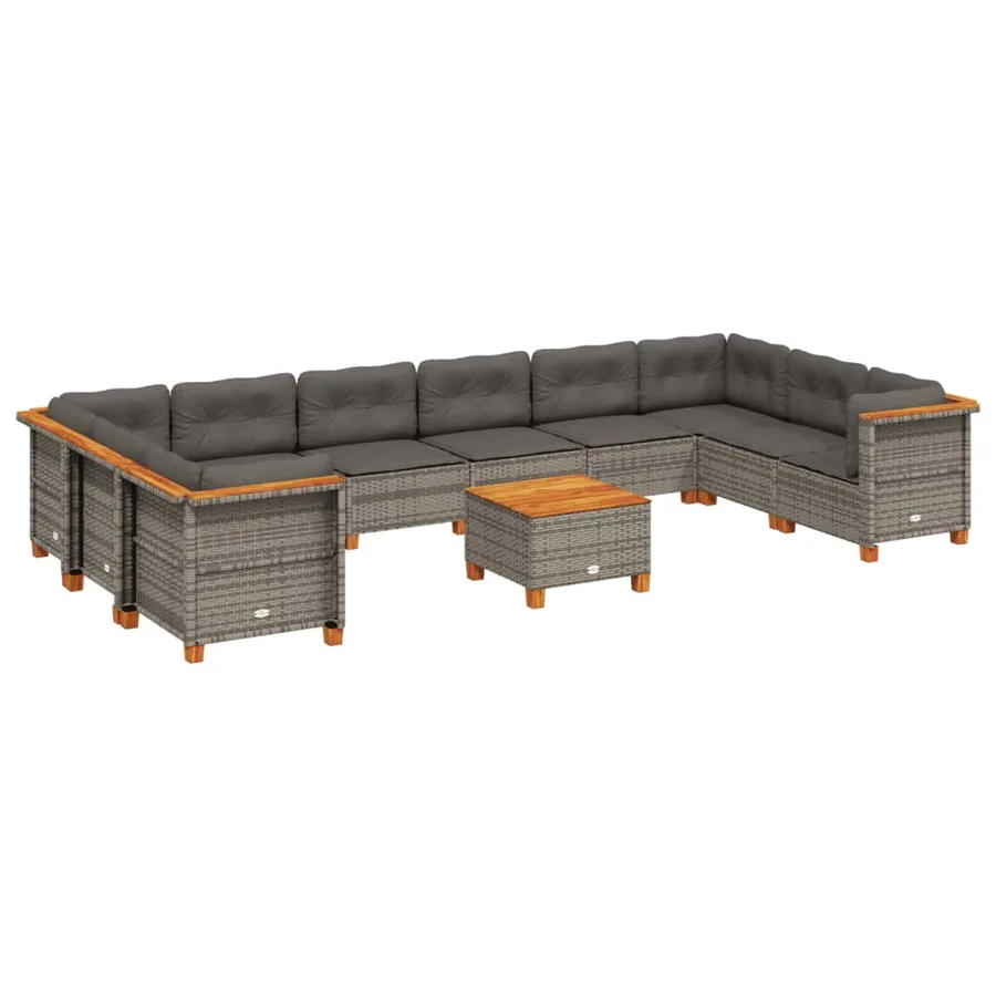 Salon de jardin 11 pcs avec coussins gris résine tressée - 2