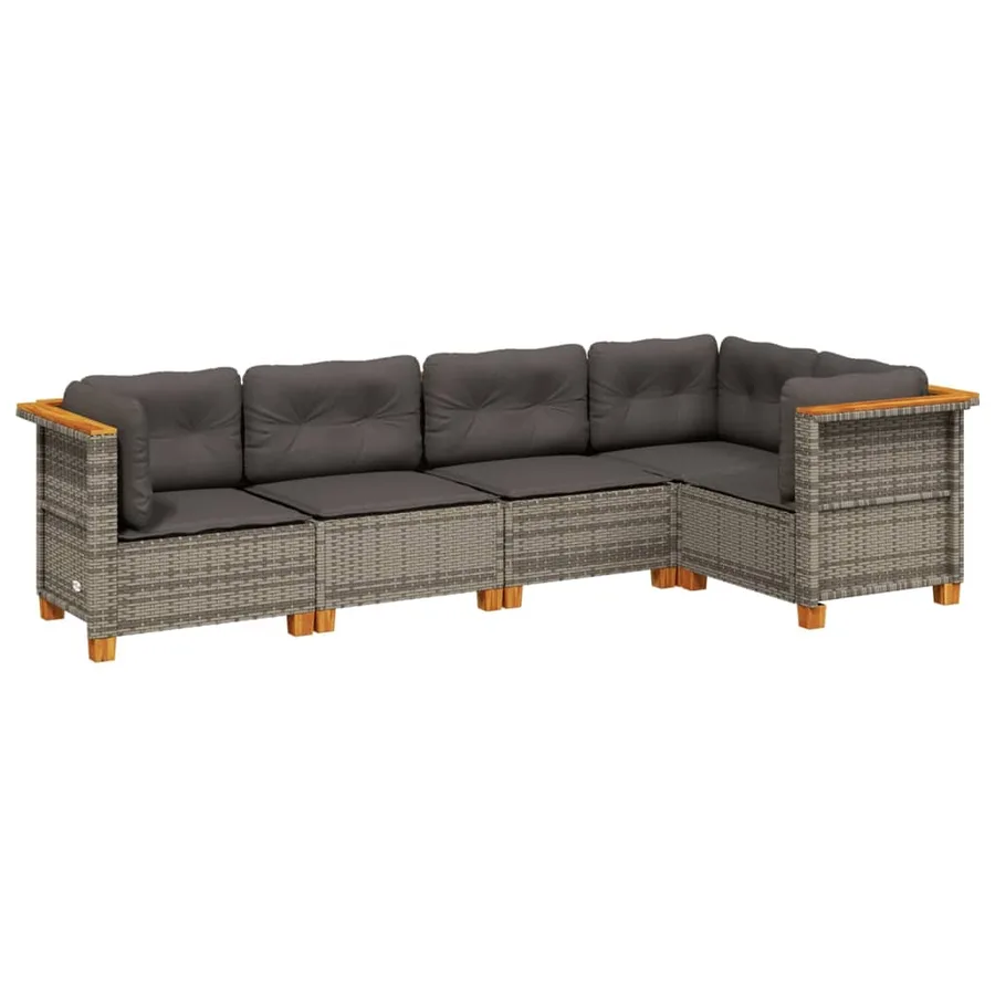 Salon de jardin 5 pcs avec coussins gris résine tressée - 2