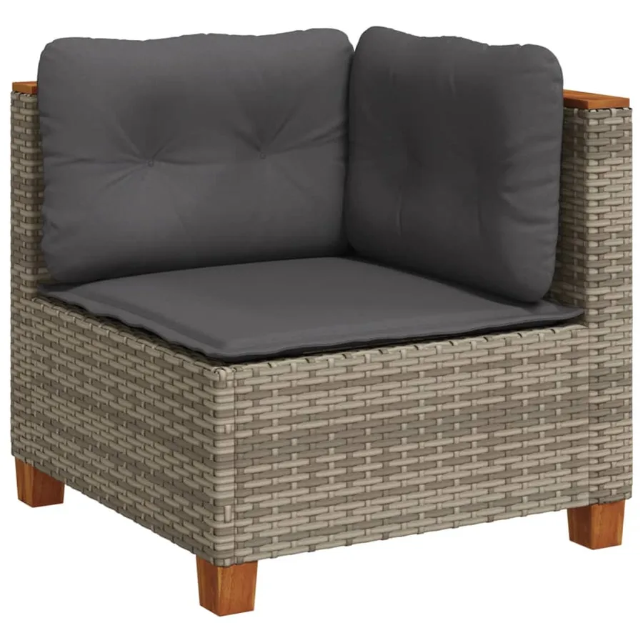 Salon de jardin 5 pcs avec coussins gris résine tressée - 3