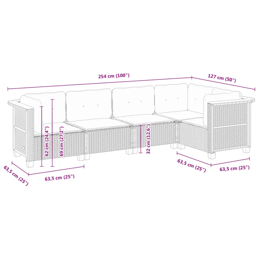 Salon de jardin 5 pcs avec coussins gris résine tressée - 6
