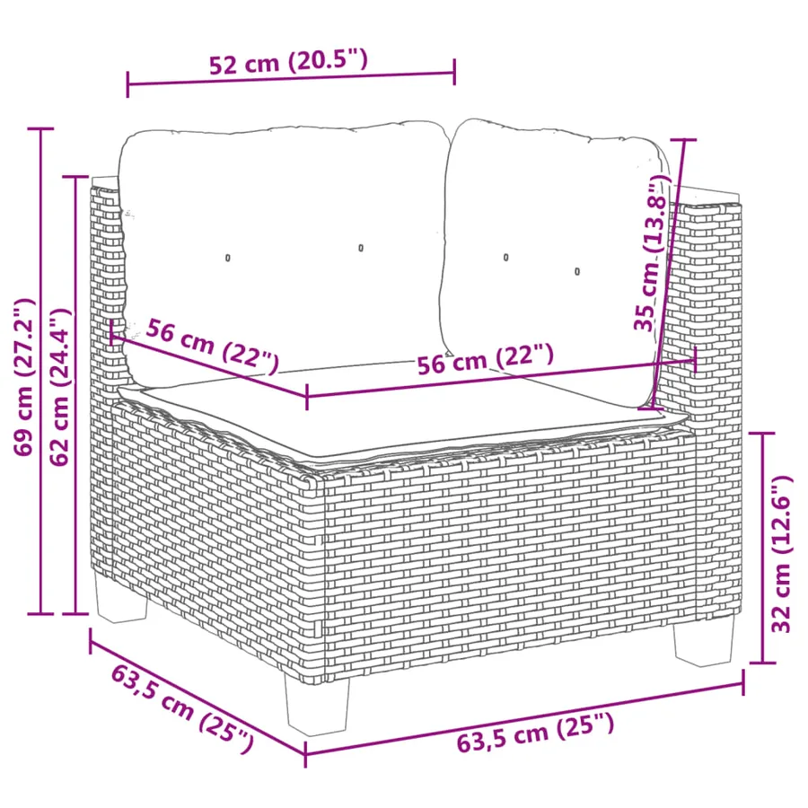 Salon de jardin 5 pcs avec coussins gris résine tressée - 9