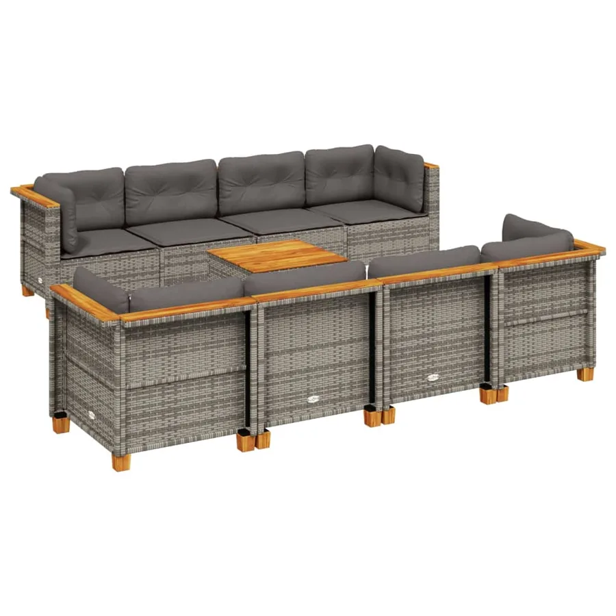 Salon de jardin 9 pcs avec coussins gris résine tressée - 2