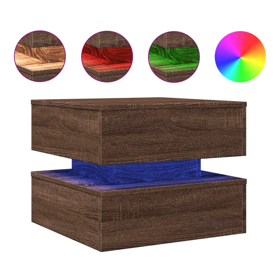 Table basse avec lumières LED chêne marron 50x50x40 cm - 2