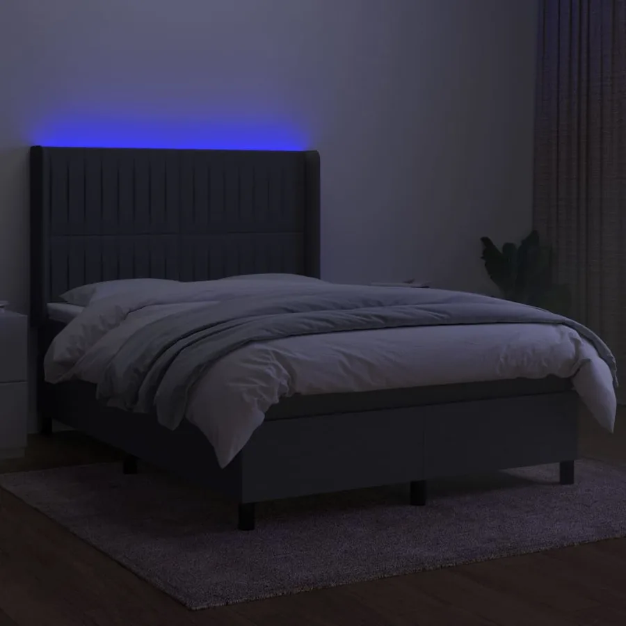 Sommier à lattes de lit matelas LED Gris foncé 140x190 cm Tissu - 3