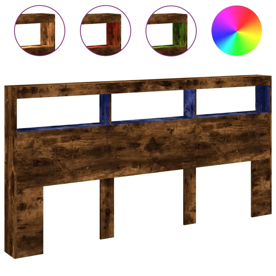 Armoire tête de lit avec LED chêne fumé 200x17x102 cm - 2
