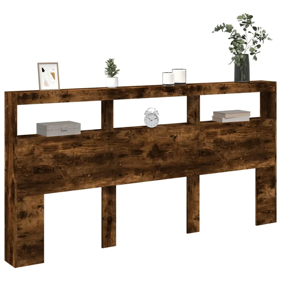 Armoire tête de lit avec LED chêne fumé 200x17x102 cm - 5