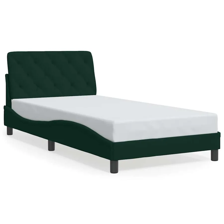 Cadre de lit sans matelas vert foncé 100x200 cm velours - 2