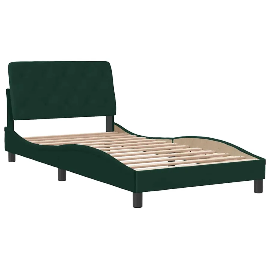 Cadre de lit sans matelas vert foncé 100x200 cm velours - 3