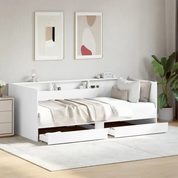 Lit de jour avec tiroirs sans matelas blanc 90x200 cm