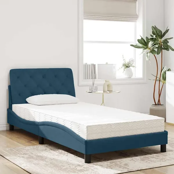 Lit avec matelas bleu 100x200 cm velours