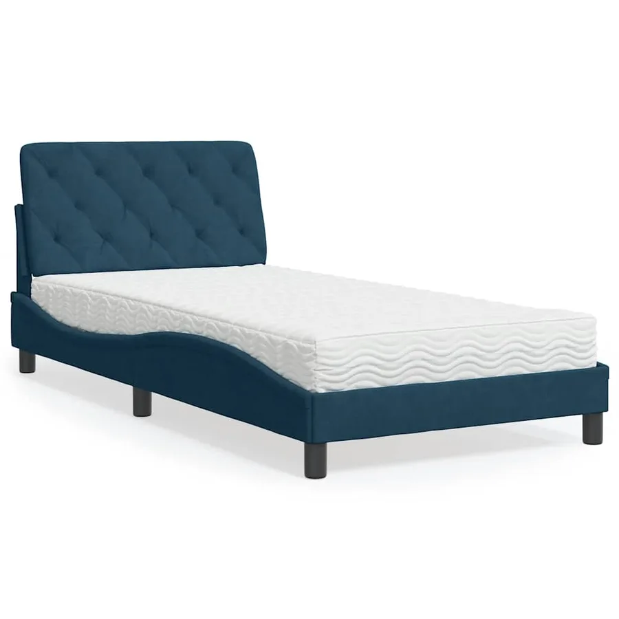 Lit avec matelas bleu 100x200 cm velours - 2
