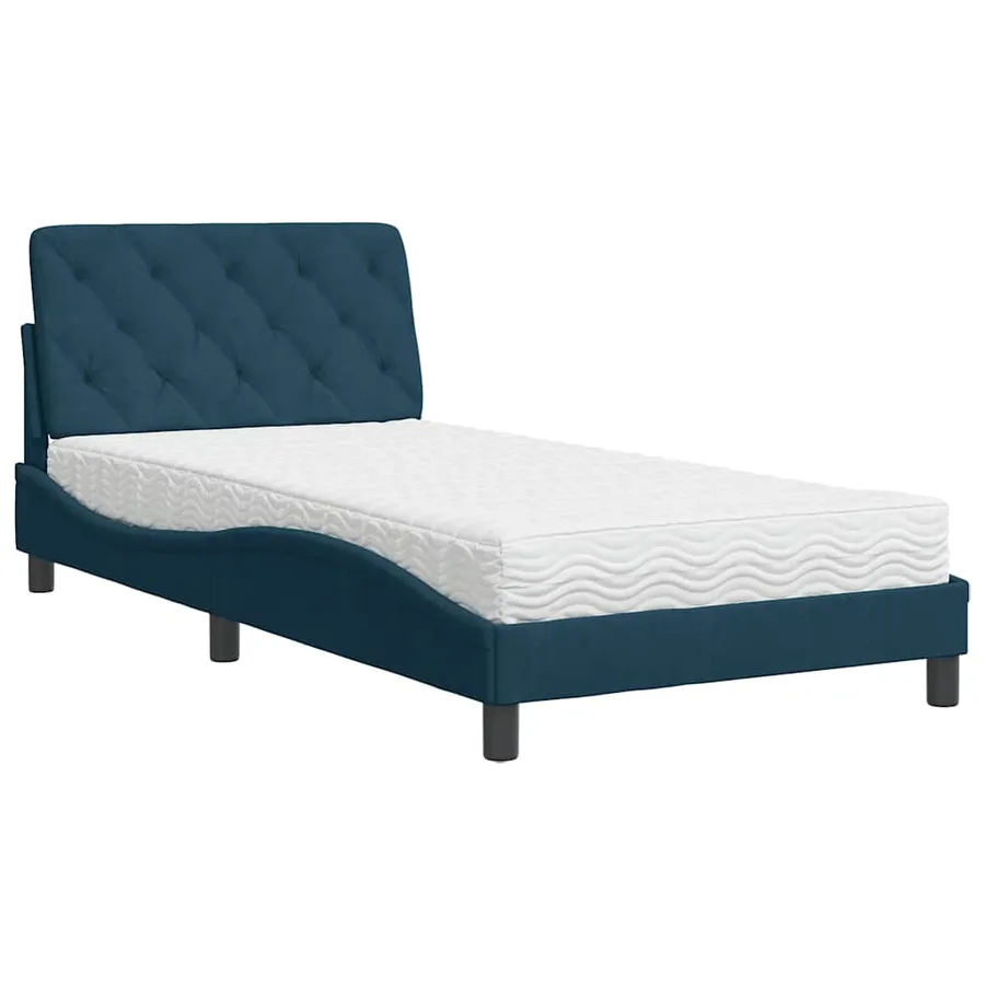 Lit avec matelas bleu 100x200 cm velours - 3