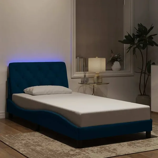 Cadre de lit avec LED sans matelas bleu 100x200 cm velours