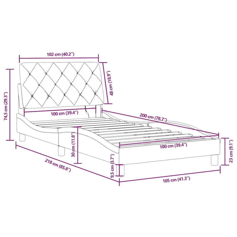 Cadre de lit avec LED sans matelas bleu 100x200 cm velours - 16