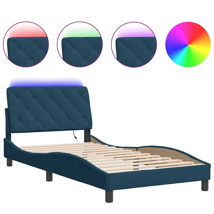 Cadre de lit avec LED sans matelas bleu 100x200 cm velours - 2