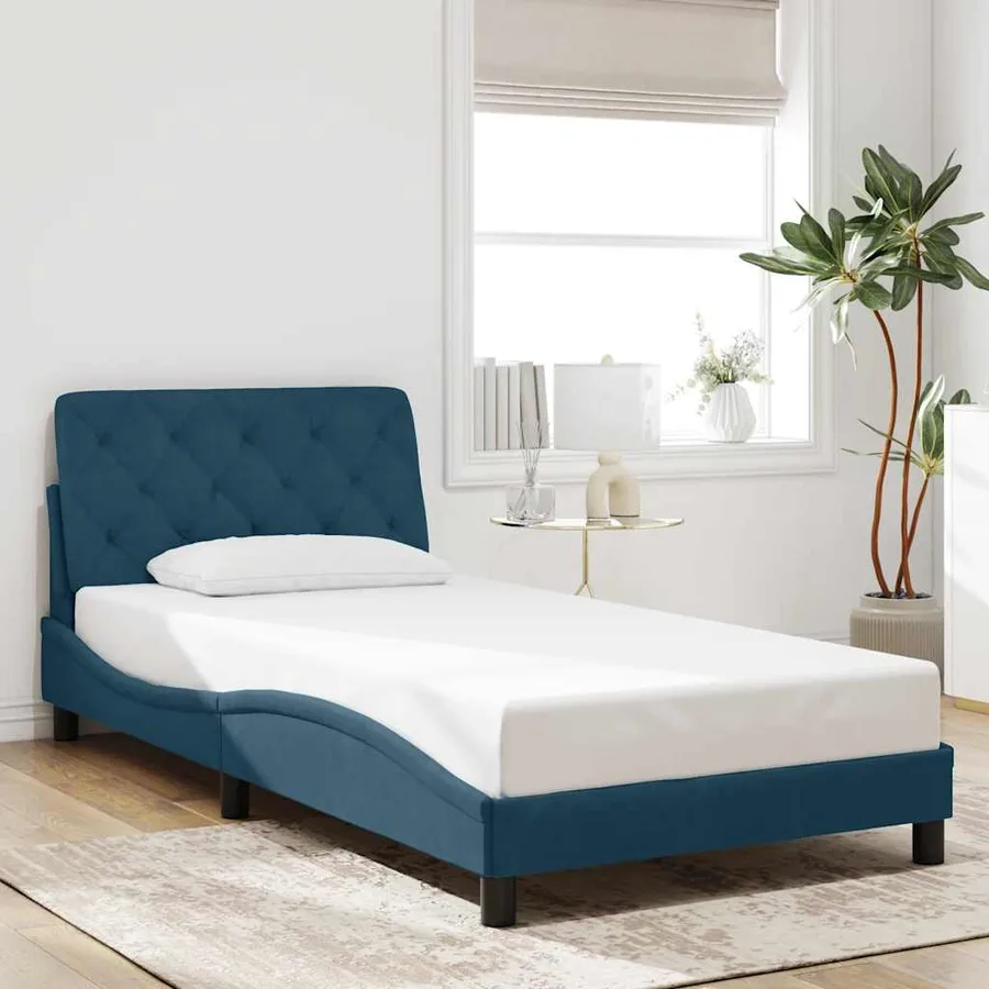Cadre de lit avec LED sans matelas bleu 100x200 cm velours - 4