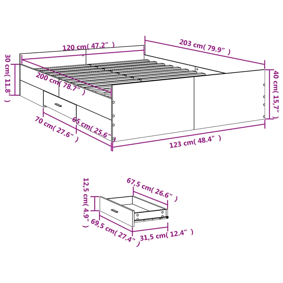 Cadre de lit avec tiroirs sans matelas blanc 120x200 cm - 11