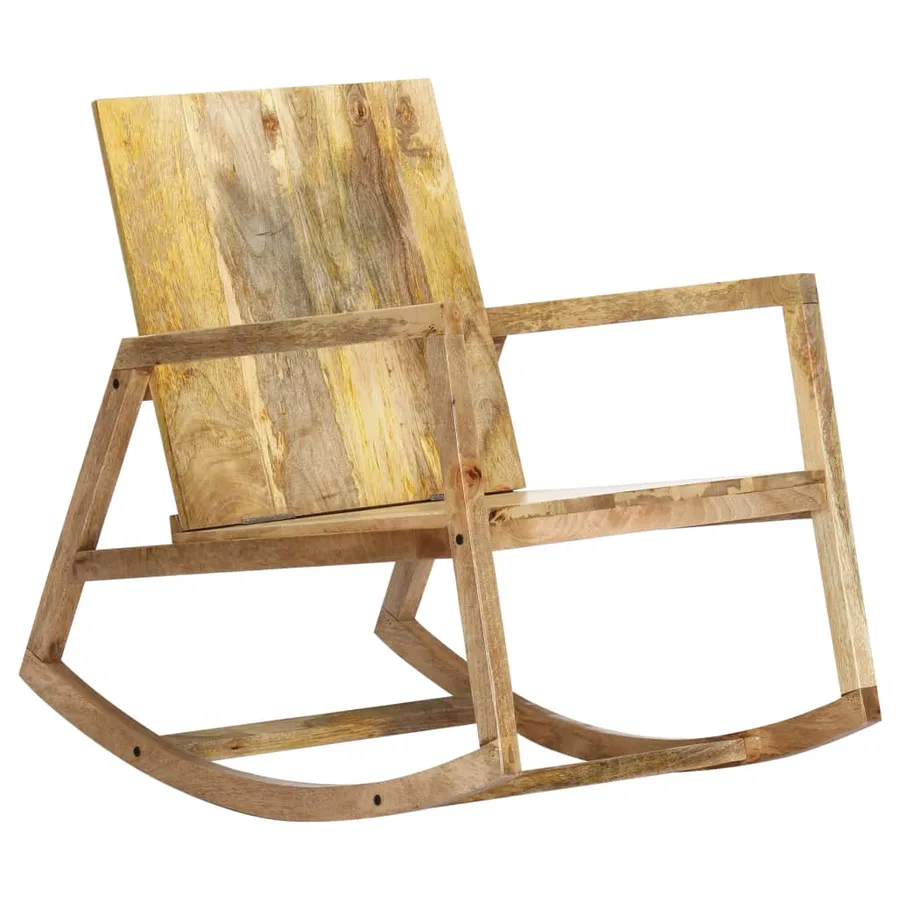 Chaise à bascule Marron Cuir véritable et manguier massif - 2