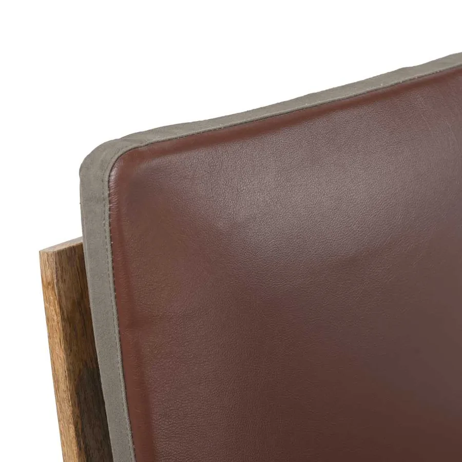 Chaise à bascule Marron Cuir véritable et manguier massif - 8