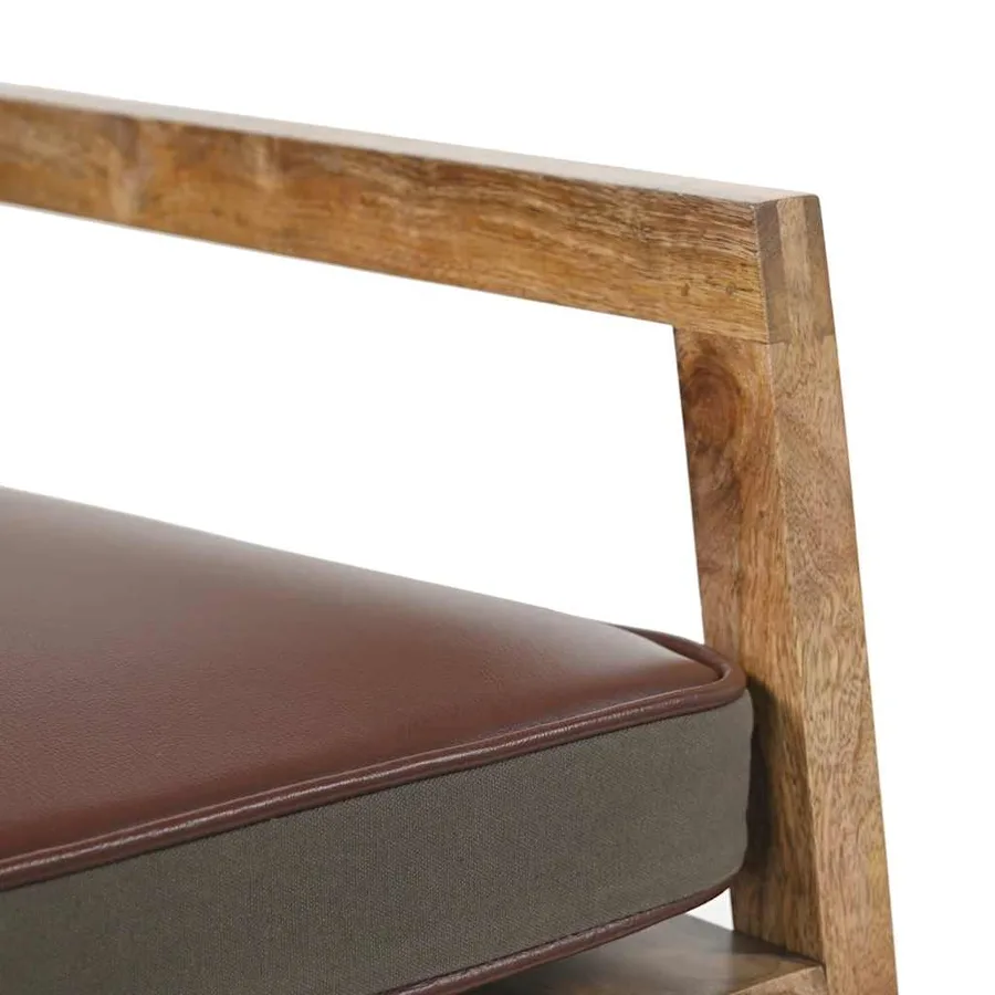 Chaise à bascule Marron Cuir véritable et manguier massif - 9