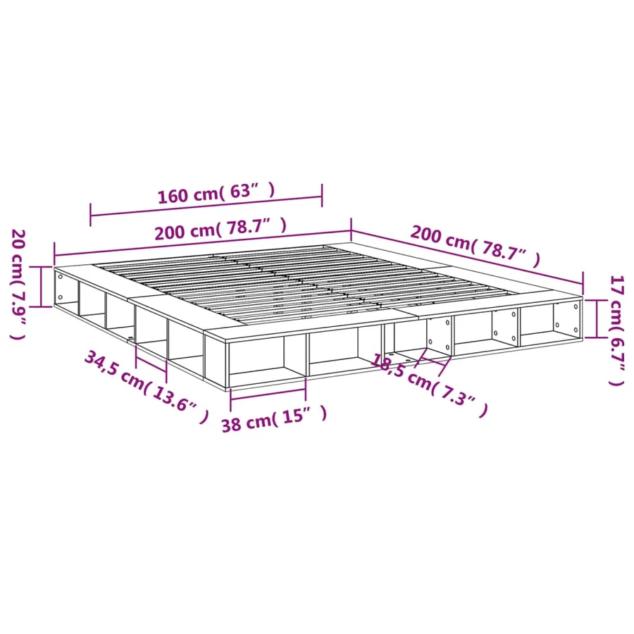 Cadre de lit sans matelas sonoma gris 200x200 cm - 10