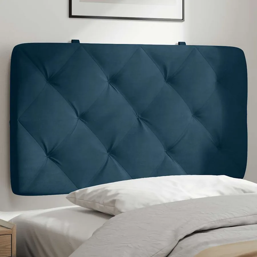 Coussin de tête de lit bleu 80 cm velours